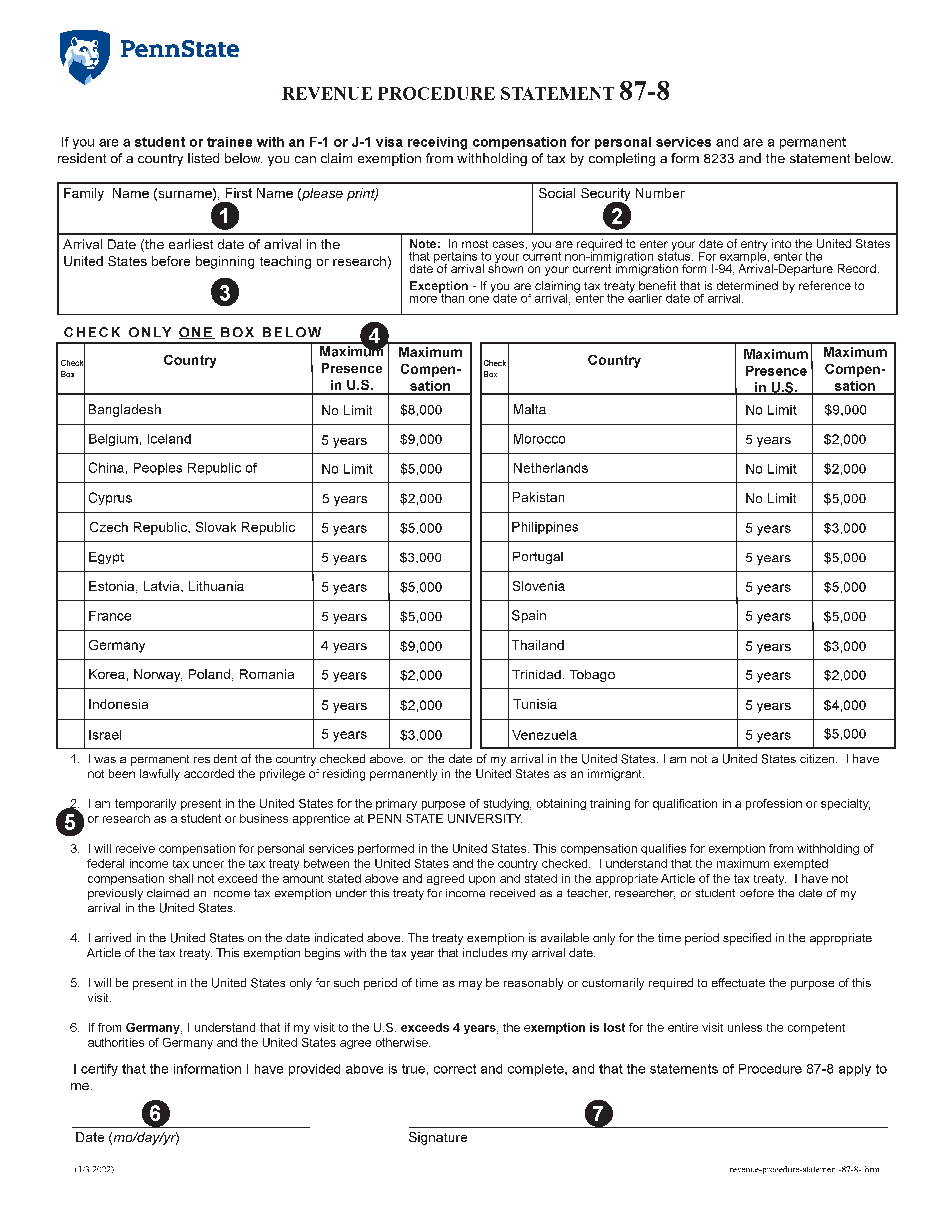 Revenue Procedure Statement 87-8 Form